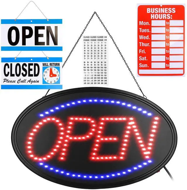Main image of Fresh Fab Finds 22.64x13.78in LED Open Sign w/ Flashing Modes & Business Hours Board - Black - One size