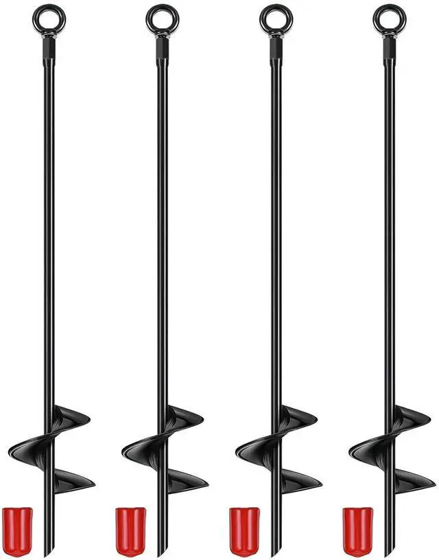 Main image of Fresh Fab Finds 4Pack Heavy Duty Ground Auger Stakes Spiral Drill Bits for Planting & Digging - Black - One size