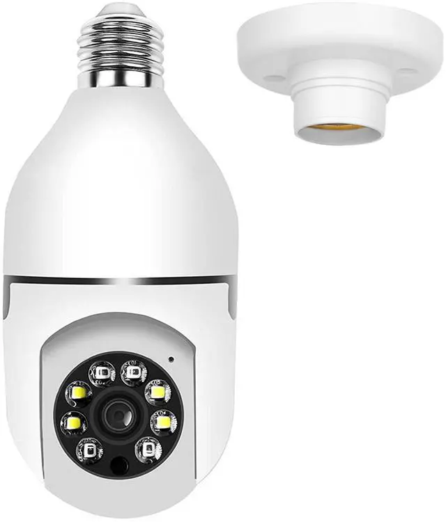 Main image of Fresh Fab Finds E27 1080P Pan Tilt WiFi Bulb Camera w/ 2-Way Audio, Night Vision & Motion Detection - White - One size