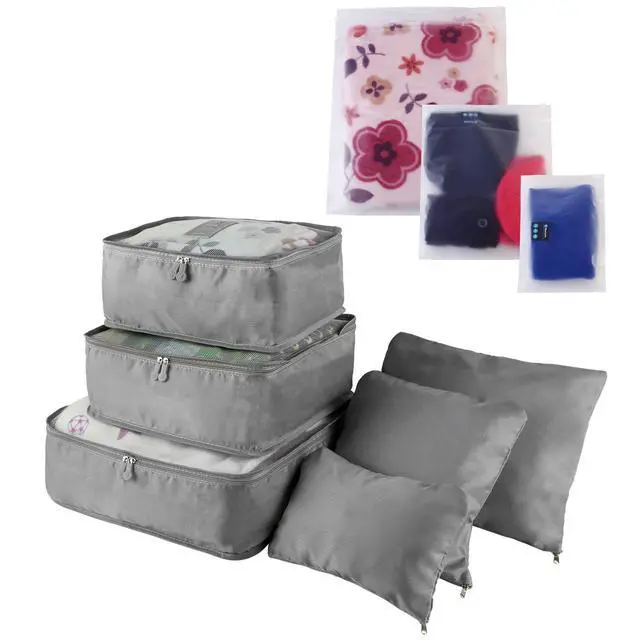 Main image of Fresh Fab Finds 9Pcs Travel Packing Cubes Water-Resistant Luggage Organizers for Clothes & Underwear - Gray - One size