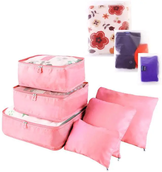 Main image of Fresh Fab Finds 9Pcs Travel Packing Cubes Water-Resistant Luggage Organizers for Clothes & Underwear - Pink - One size