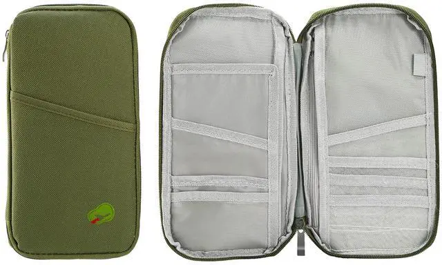 Main image of Fresh Fab Finds Travel Passport Wallet w/ 12 Slots for Cards, Tickets, ID & Phone Zipper Case - Green - One size