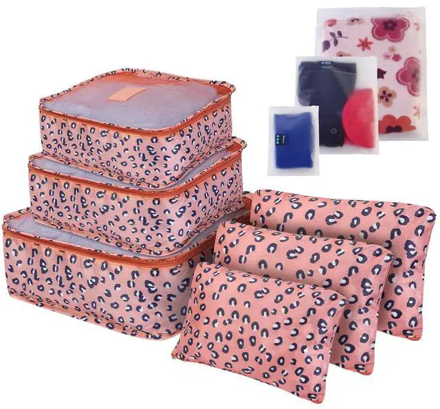 Main image of Fresh Fab Finds 9Pcs Travel Packing Cubes Water-Resistant Luggage Organizers for Clothes & Underwear - Leopard - One size