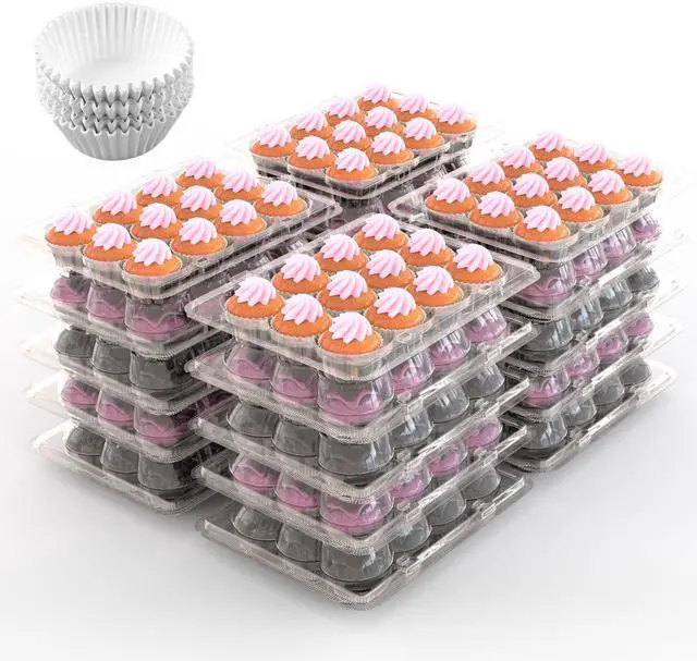 Main image of Fresh Fab Finds 12ct 20 Sets Cupcake Boxes w/ 240 Liners High Dome Lids - White - One size