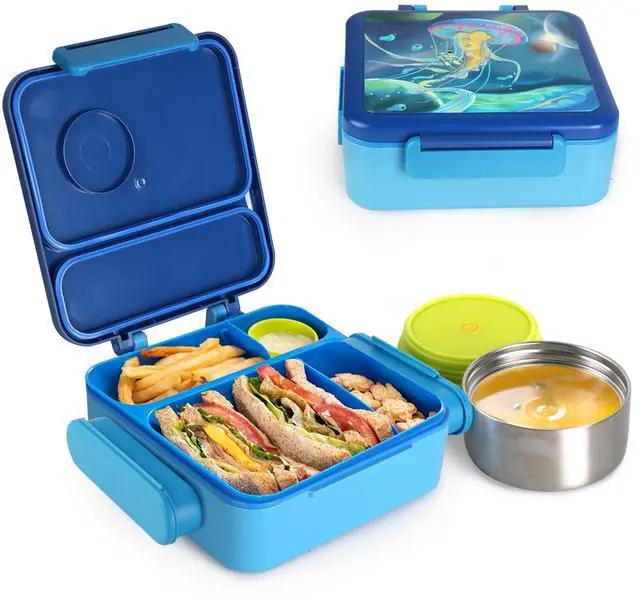 Main image of Fresh Fab Finds Kids Thermal Lunch Box with Storage Bag, 2 Compartments - Blue - One size