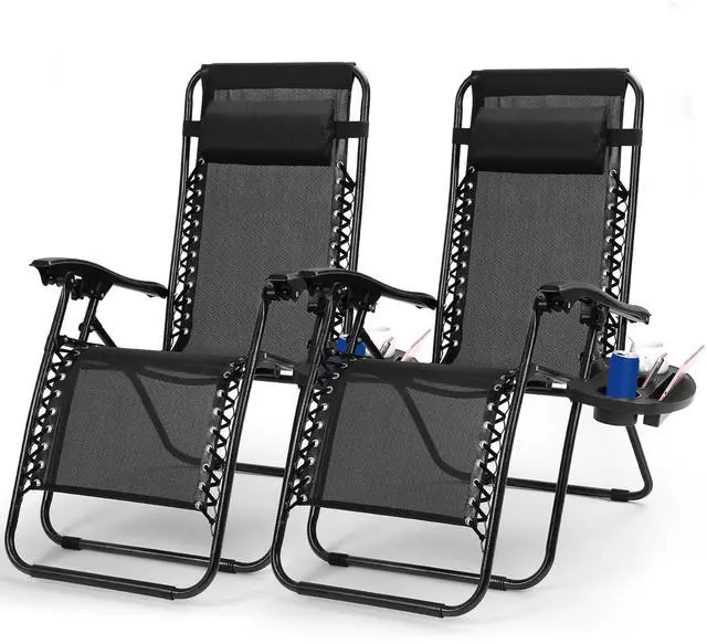 Main image of Fresh Fab Finds 2Pk Zero Gravity Lounge Chairs w/ Tray, Pillow 330lbs Load - Black - One size