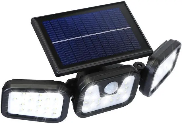 Main image of Fresh Fab Finds 74LED Solar Wall Lamp w/ 3 Adjustable Heads, IP65 Security Light - Black - One size