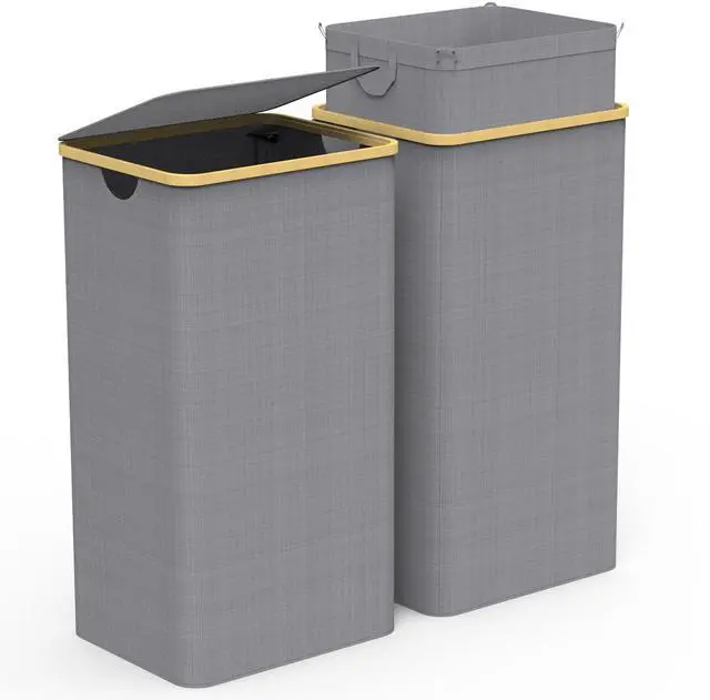 Main image of Fresh Fab Finds 2Pcs 100L Collapsible Laundry Hampers w/ Lid & Bamboo Frame - Gray - One size