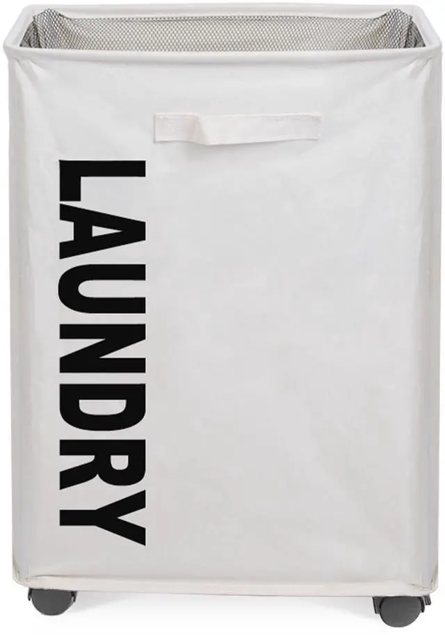 Main image of Fresh Fab Finds 82L Collapsible Rolling Laundry Hamper with Handle & Wheels - Beige - One size