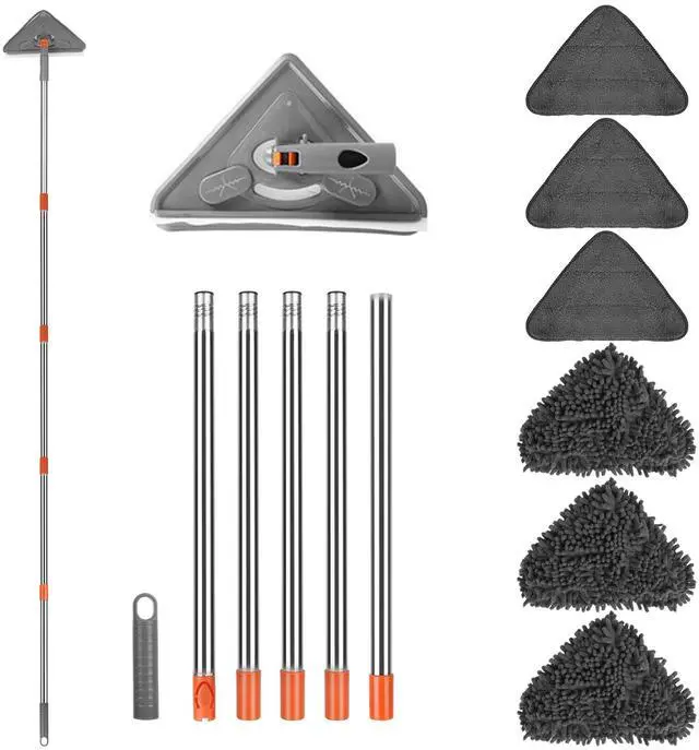 Main image of Fresh Fab Finds Adjustable Triangle Wall Mop w/ Long Handle & 6 Pads - Gray - One size