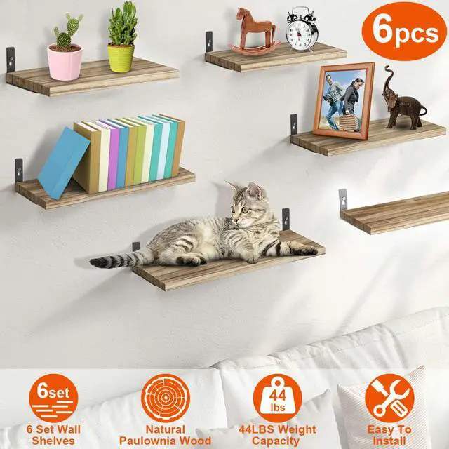 Main image of Fresh Fab Finds 6Pc Wall Mounted Floating Shelves 15.55x5.19in Wood & Metal - Dark Brown - One size