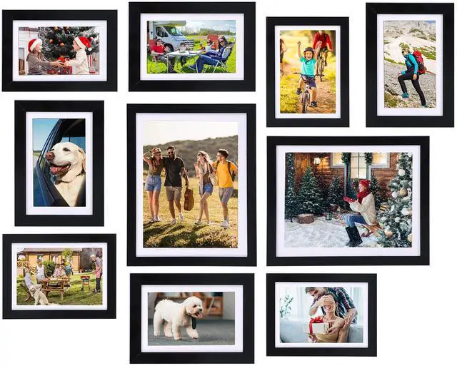 Main image of Fresh Fab Finds 10Pc Photo Frame Set for Wall & Desktop, 5x7/6x8/8x10 Collage - Black - One size