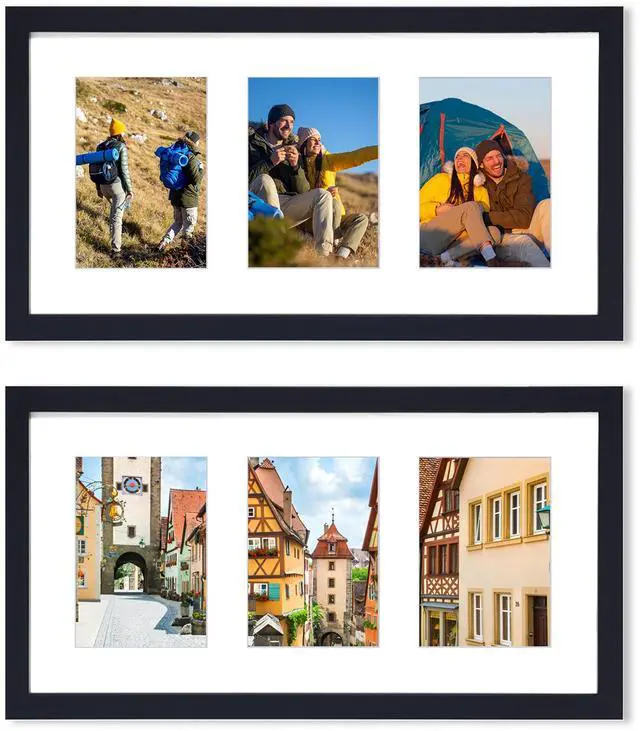 Main image of Fresh Fab Finds 2Pc 3-Opening 5x7in Collage Picture Frames for Wall & Desk Display - Black - One size