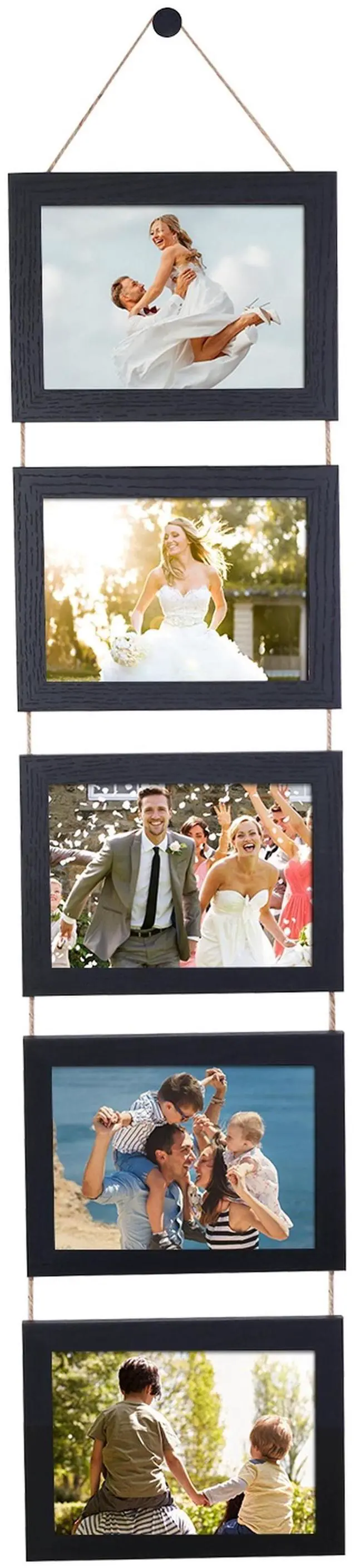 Main image of Fresh Fab Finds 5x7in 5-Opening Rustic Wood Wall Hanging Collage Frame - Black - 5 x 7in