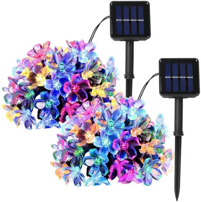 Main image of Fresh Fab Finds 2Pk Solar Fairy String Lights 50LED Sakura Blossom IP65 - Black - One size