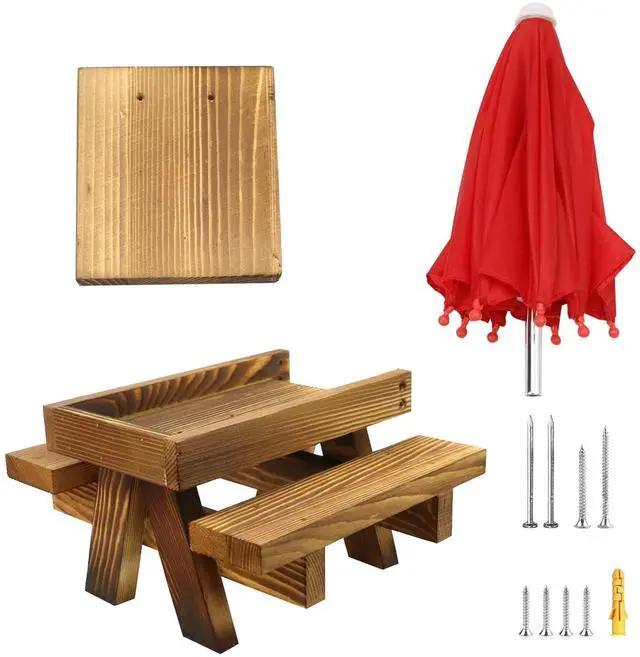 Main image of Fresh Fab Finds Wooden Squirrel Feeder Picnic Table w/ Umbrella & Benches - Brown - One size