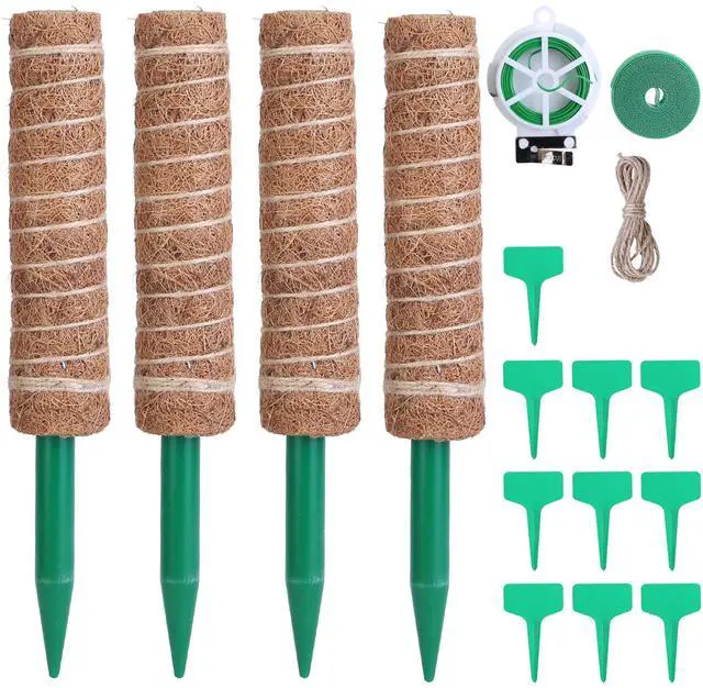Main image of Fresh Fab Finds 4Pk Coco Coir Moss Poles for Climbing Plants w/ Ties & Labels - Brown - 32cm