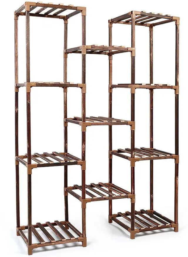 Main image of Fresh Fab Finds Multi-Tier 11-Pot Wooden Plant Display Shelf Rack for Patio Garden - Black - One size