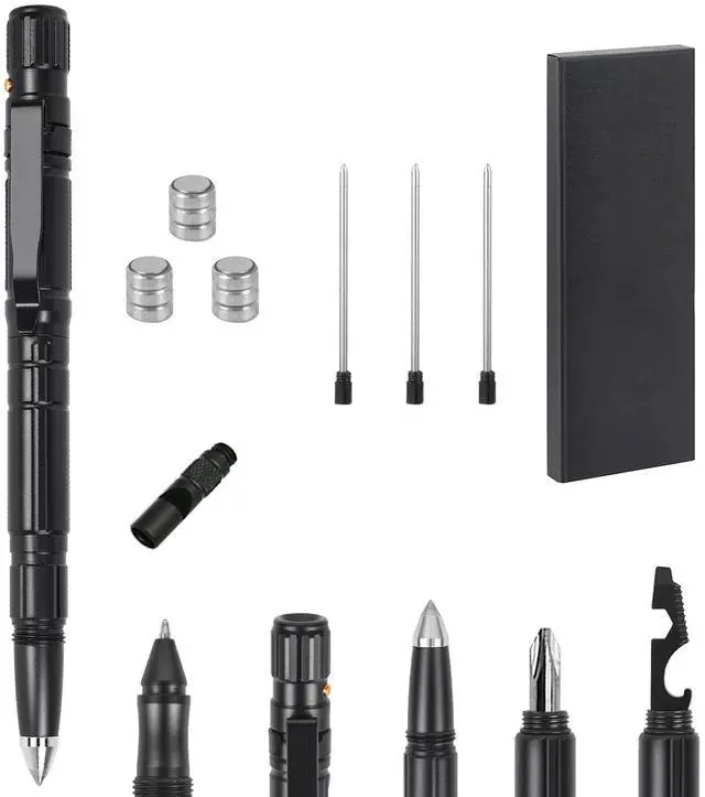 Main image of Fresh Fab Finds 11-in-1 Tactical Pen Gear Set w/ Flashlight, Whistle & Tools - Black - One size