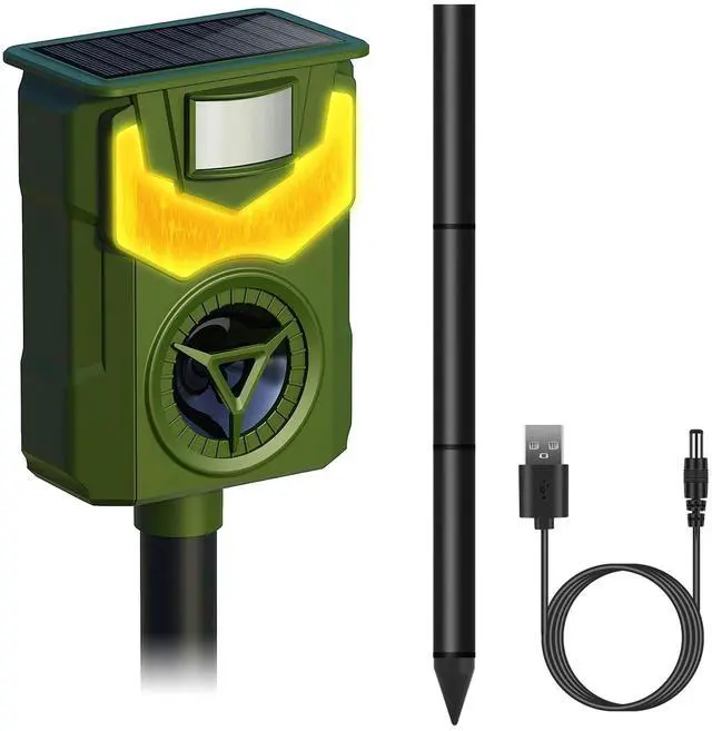 Main image of Fresh Fab Finds Solar Animal Repeller w/ Flame Light USB Charge Motion Sensor IP55 - Green - One size