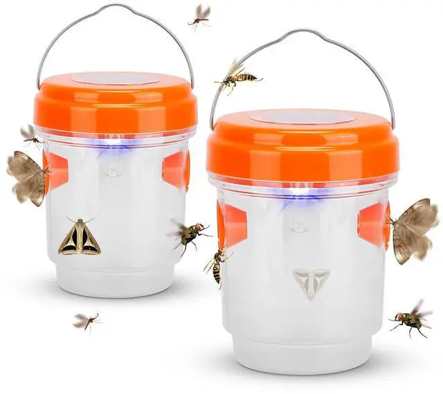 Main image of Fresh Fab Finds 2Pcs Solar Wasp Trap Hanging UV Fly Catcher Bee Hornet Killer - Orange - One size
