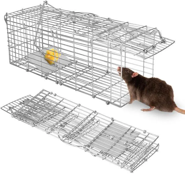 Main image of Fresh Fab Finds Foldable Humane Rat Trap Cage Galvanized Rodent Catcher w/ L Rod - Gray - One size