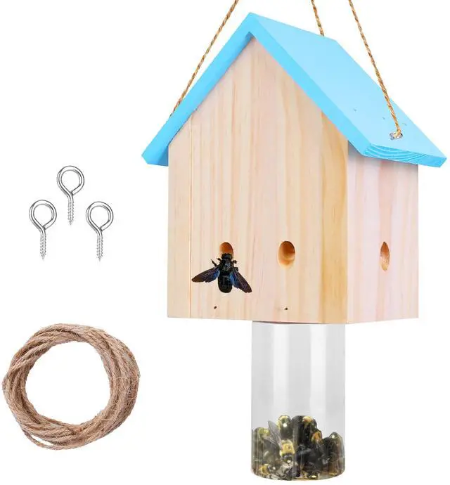 Main image of Fresh Fab Finds Wooden Carpenter Bee Trap Hanging Outdoor Natural Pine - Blue - One size