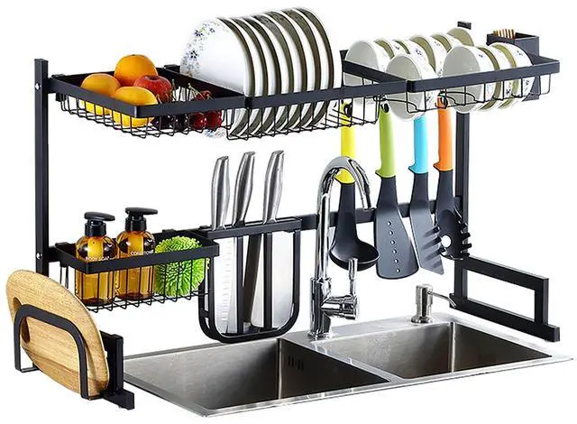 Main image of Fresh Fab Finds 33.7" Stainless Steel Dish Drying Rack & Utensil Organizer - Black - One size