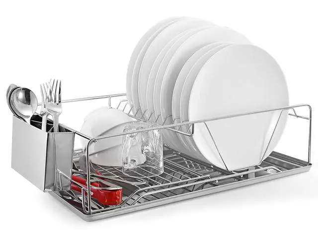 Main image of Fresh Fab Finds Small Stainless Steel Dish Rack w/ Drainboard & Holder - Silver - Small