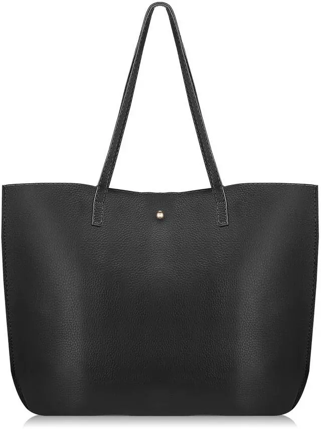 Main image of Fresh Fab Finds Womens PU Leather Tote Shoulder Handbag Large Capacity - Black - One size