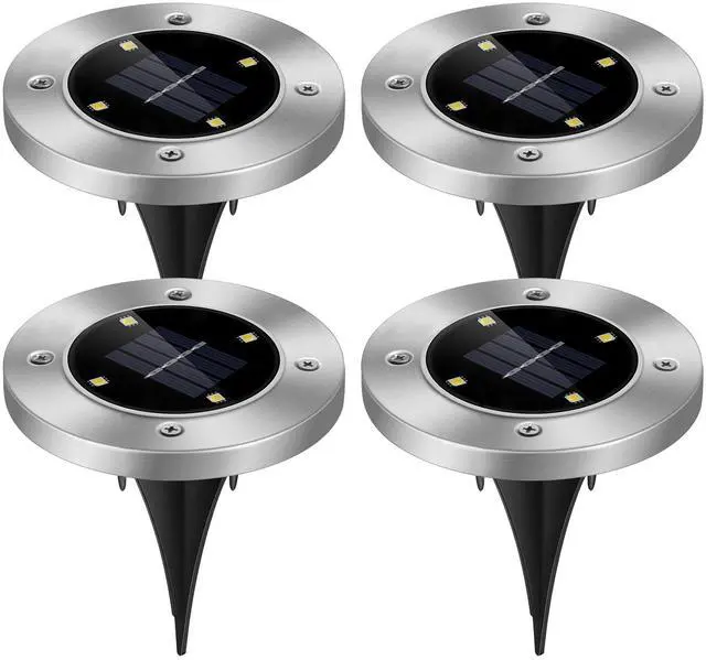 Main image of Fresh Fab Finds 4Pcs Solar Ground Lights 4LED In-Ground Buried Deck Path Lamps - Black - One size