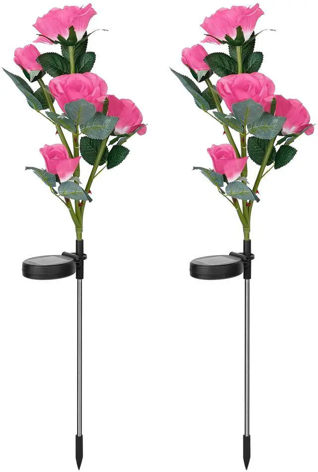 Main image of Fresh Fab Finds 2Pcs Solar Rose Flower Lights Waterproof Garden Stake Lamps - Pink - One size