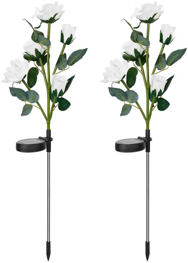 Main image of Fresh Fab Finds 2Pcs Solar Rose Flower Lights Waterproof Garden Stake Lamps - White - One size