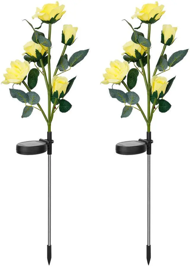 Main image of Fresh Fab Finds 2Pcs Solar Rose Flower Lights Waterproof Garden Stake Lamps - Yellow - One Size