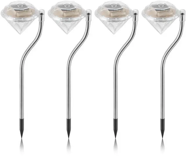 Main image of Fresh Fab Finds 4Pcs Solar Diamond Lights IP65 Color Changing Garden Stake Lamps - Gray - One size