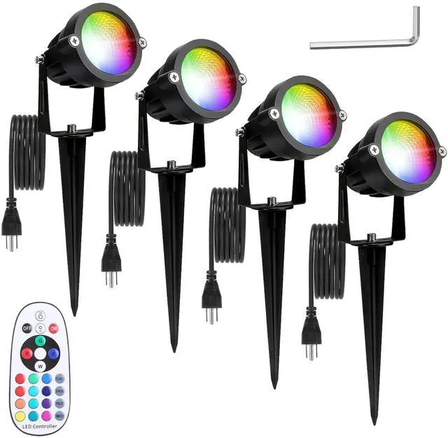 Main image of Fresh Fab Finds 4Pcs RGBW Landscape Spotlights 16 Colors IP65 w/ Remote - Black - One size