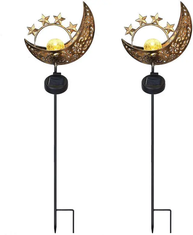 Main image of Fresh Fab Finds Solar Moon Star Lamp IP54 Crackle Glass Stake Decorative Light - Yellow - One size