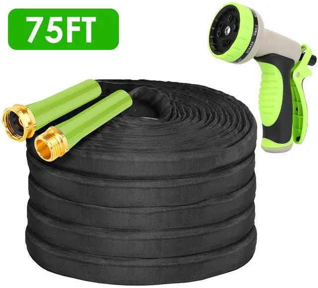 Main image of Fresh Fab Finds Non-Expandable Lay Flat Garden Hose w/ Nozzle - Black - 75ft