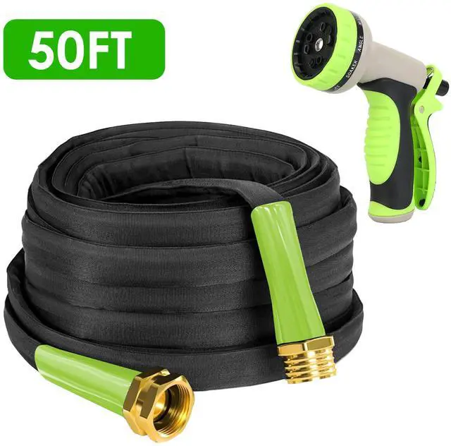 Main image of Fresh Fab Finds Non-Expandable Lay Flat Garden Hose w/ Nozzle - Black - 50ft