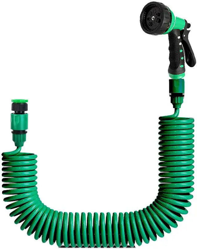 Main image of Fresh Fab Finds EVA Recoil Garden Hose Self-Coiling w/ 7 Modes - Green - 7.5M