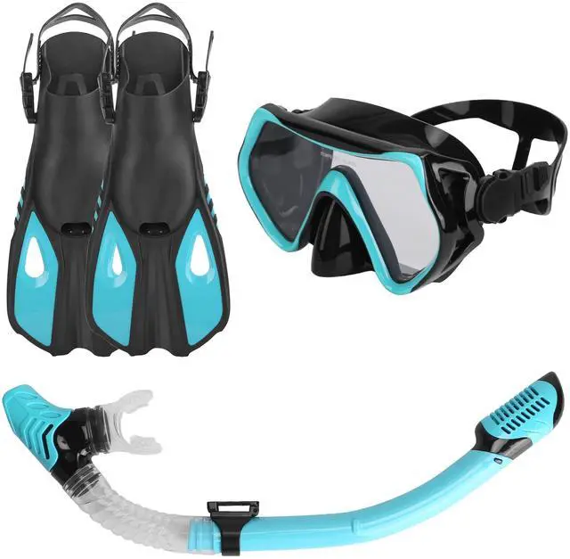 Main image of Fresh Fab Finds Snorkeling Set w/ Mask, Fins, Dry Snorkel for Travel Diving - Green - S & M