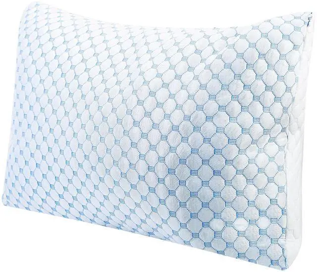 Main image of Fresh Fab Finds Cooling Gel Memory Foam Bed Pillow Ventilated Heat-Reducing Washable Cover - Blue - Queen