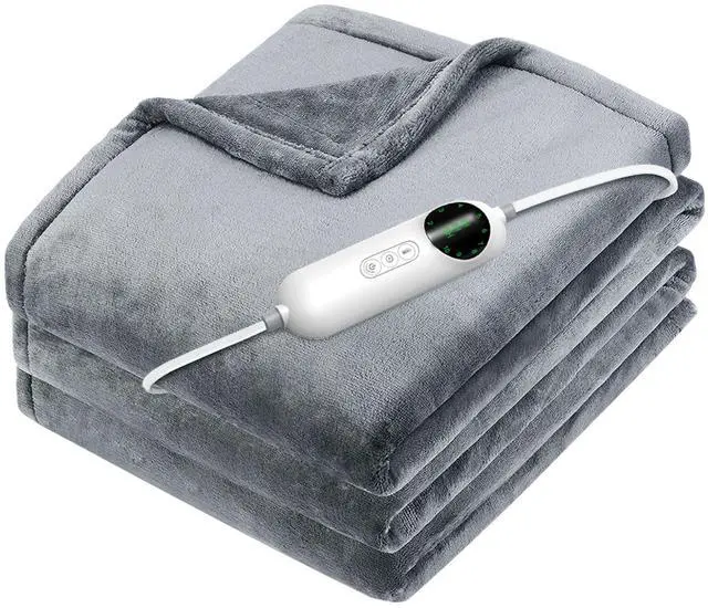 Main image of Fresh Fab Finds Flannel Heated Blanket 10 Heat Levels Auto-Off Washable 59x71in - Gray - 180 x 150cm