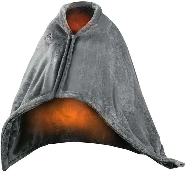 Main image of Fresh Fab Finds USB Heated Blanket Electric Shawl Wrap w/ Zipper Washable 59x31in - Gray - One size