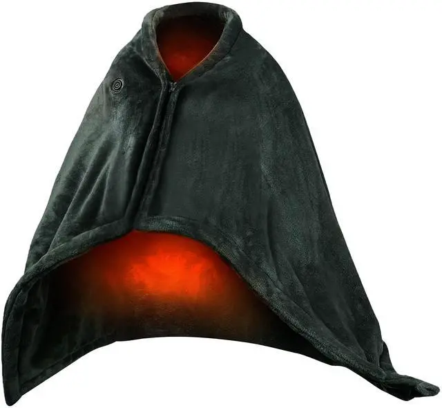 Main image of Fresh Fab Finds USB Heated Poncho Shawl Washable Blanket 59x31in for Office or Home - Black - Standard