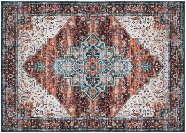 Main image of Fresh Fab Finds 6x9FT Vintage Boho Area Rug Washable Waterproof Non-Slip Low Pile - Multicolored - 6 x 9ft