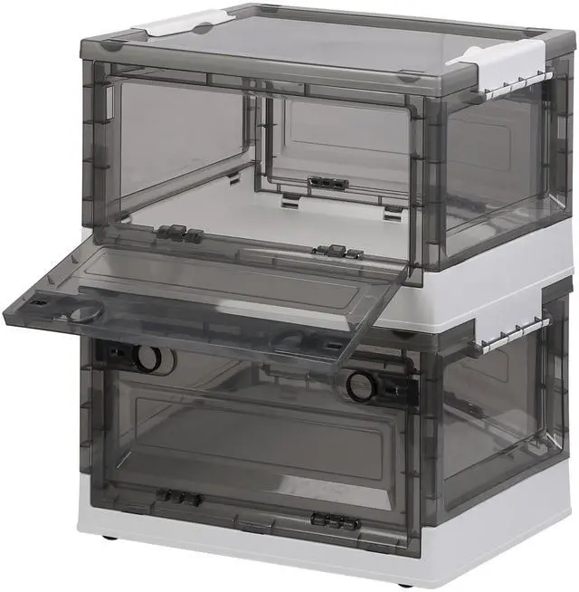 Main image of Fresh Fab Finds 2Pk 27L Foldable Storage Bins w/ Wheels Top Lid & Doors Stackable Box - Brown - 27L