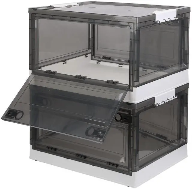 Main image of Fresh Fab Finds 2Pk 56L Foldable Storage Bins w/ Wheels Top Lid & Doors Stackable Box - Brown - 56L
