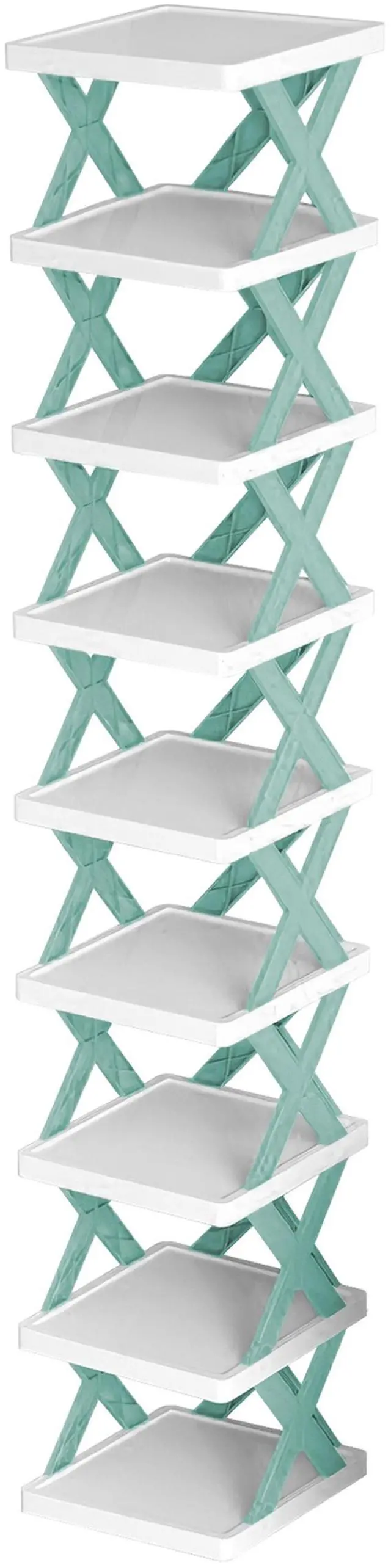 Main image of Fresh Fab Finds 9-Tier Vertical Shoe Rack Plastic Space-Saving Entryway Organizer - Blue - Blue