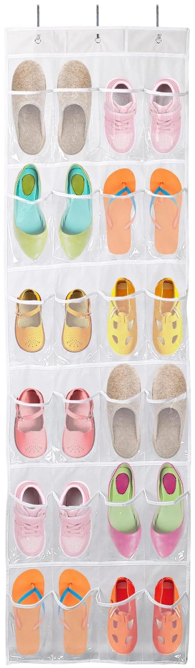 Main image of Fresh Fab Finds Over-the-Door 24-Pocket Clear Shoe Rack Hanging Shelf Organizer - White - One size